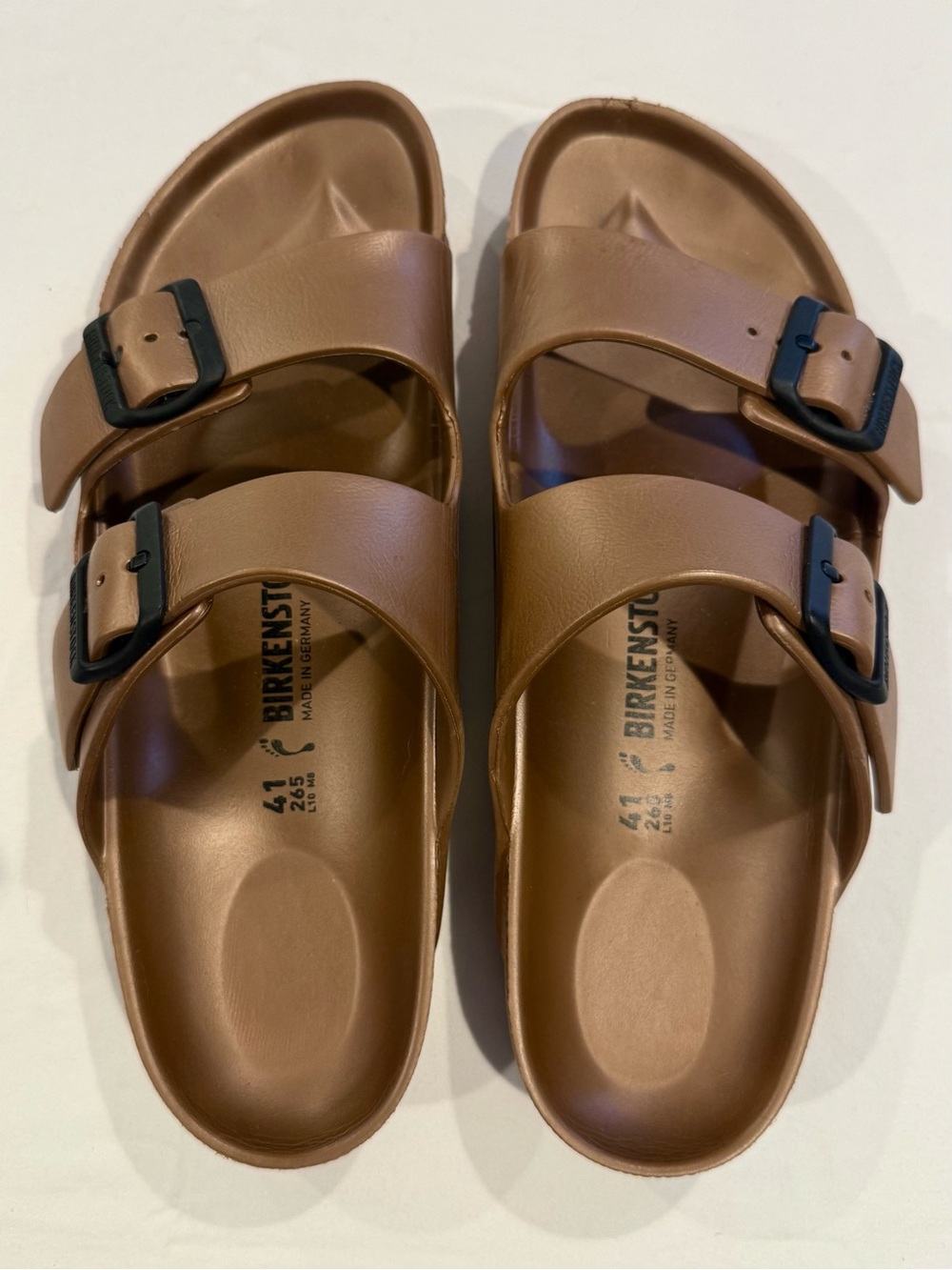 Birkenstocks Arizona EVA Sandals Womens 10 EU 41 Bronze Copper Black Buckles